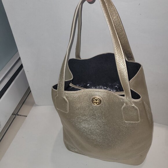 Tory Burch Michelle buckle tote bag mettallic leather medium large tote - Picture 11 of 13